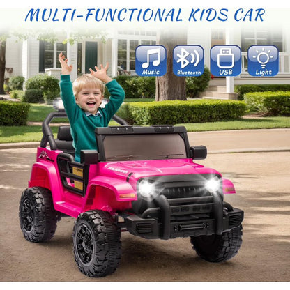 12V Ride on Truck Car for Girls with Parents Control, Ride on Toys for Toddlers with Music, Bluetooth, Four-Wheels Suspension, USB, Headlights, Pink