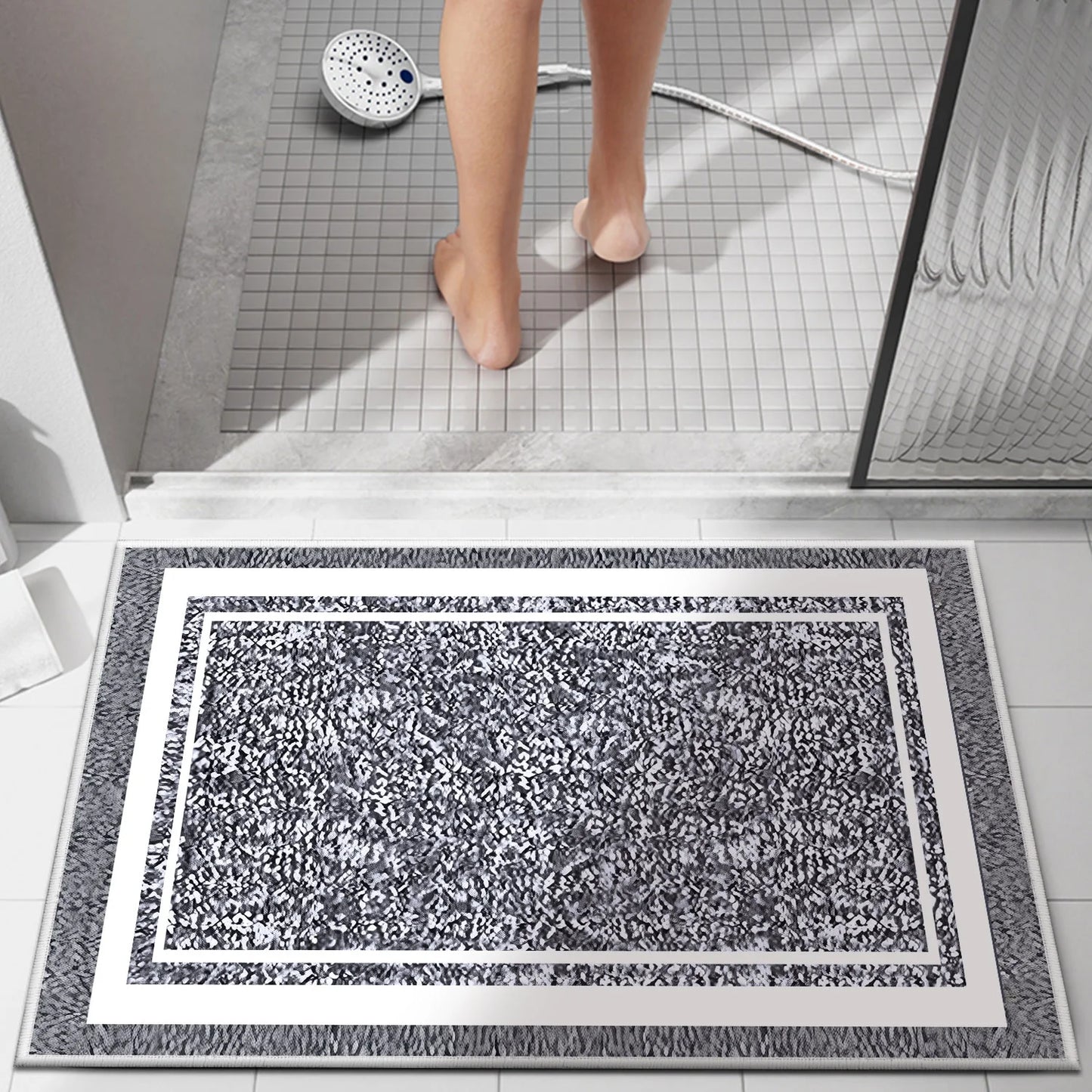 TECHVIDA Bathroom Rugs,Non-Slip Ultra Soft Bath Mat,Soft Absorbent Bathroom Rug and Bath Mat,Machine Washable,(18"x26",Gray and White)