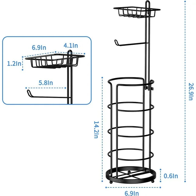 Techvida Toilet Paper Holder Stand with Shelf, Bathroom Freestanding Toilet Paper Stand with 4 Rolls Paper, Clearance