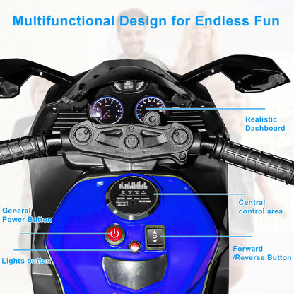 HNH 12V Ride on Motorcycle for Kids, Battery Powered 3 Wheels Motorcycle Toy with Bluetooth, Music, Light