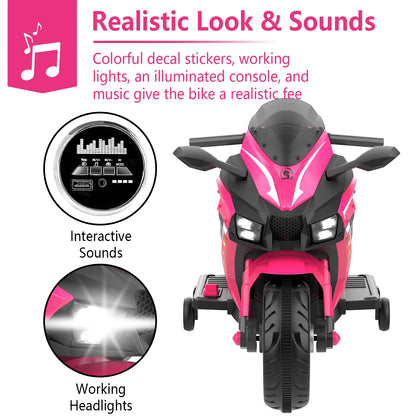 HNH 12V Ride on Toys for Girls, Electric Motorcycle Toys with Training Wheels, Powered Motorcycle with Music, Bluetooth, Lights