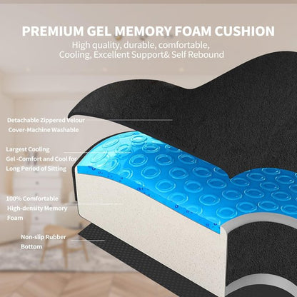 ELTPOWER Memory Foam Seat Cushion Cooling Gel Butt Pillow Car Seat Cushion Butt Pillow for Tailbone Pain Relief Chair Cushion Black