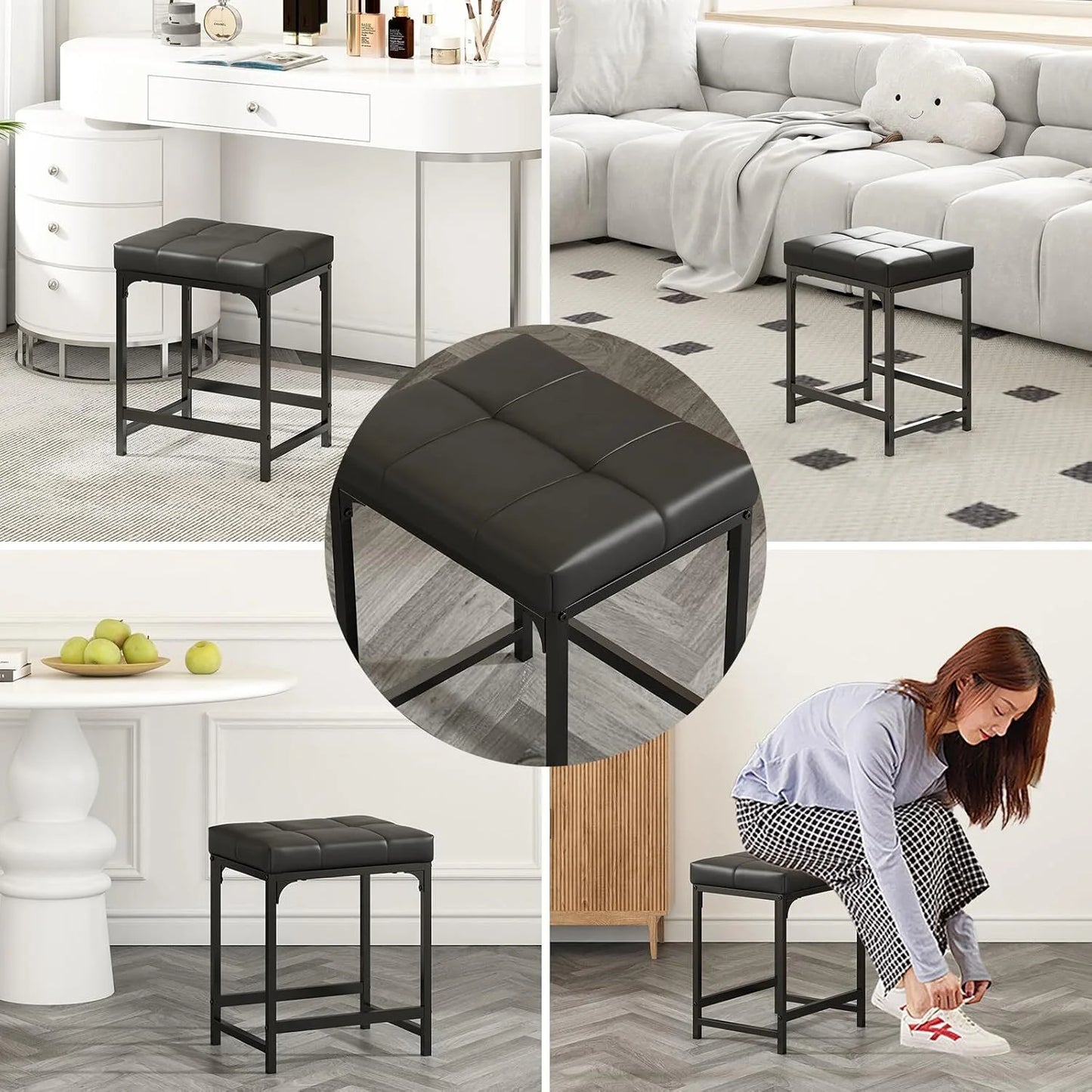 Cheelom Bar Stools,Modern Counter Height, 18 inch Kitchen Bar Stools with Metal Base, PU Leather Saddle Seats for Kitchen Island Bedroom，2Pack Black