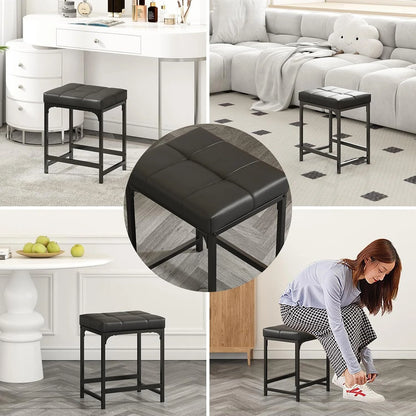 Cheelom Bar Stools,Modern Counter Height, 18 inch Kitchen Bar Stools with Metal Base, PU Leather Saddle Seats for Kitchen Island Bedroom，2Pack Black