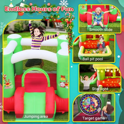 Cheelom Christmas Jump 'n Slide Inflatable Bouncer for Kids Complete Setup with Blower - 80" x 91" Play Area - 55" Tal