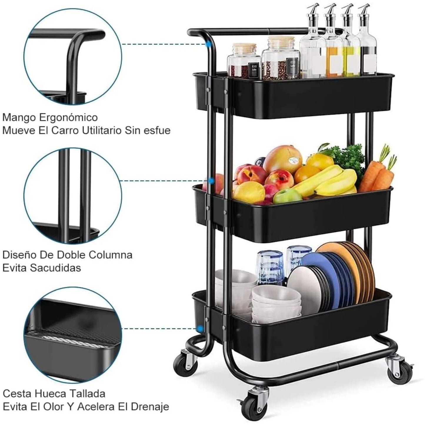 Werseon Rolling Carts with Wheels Organizer Kitchen Organizer Cart Rolling Cart with Handle, Kitchen Storage Cabinet with Baskets and Wheels