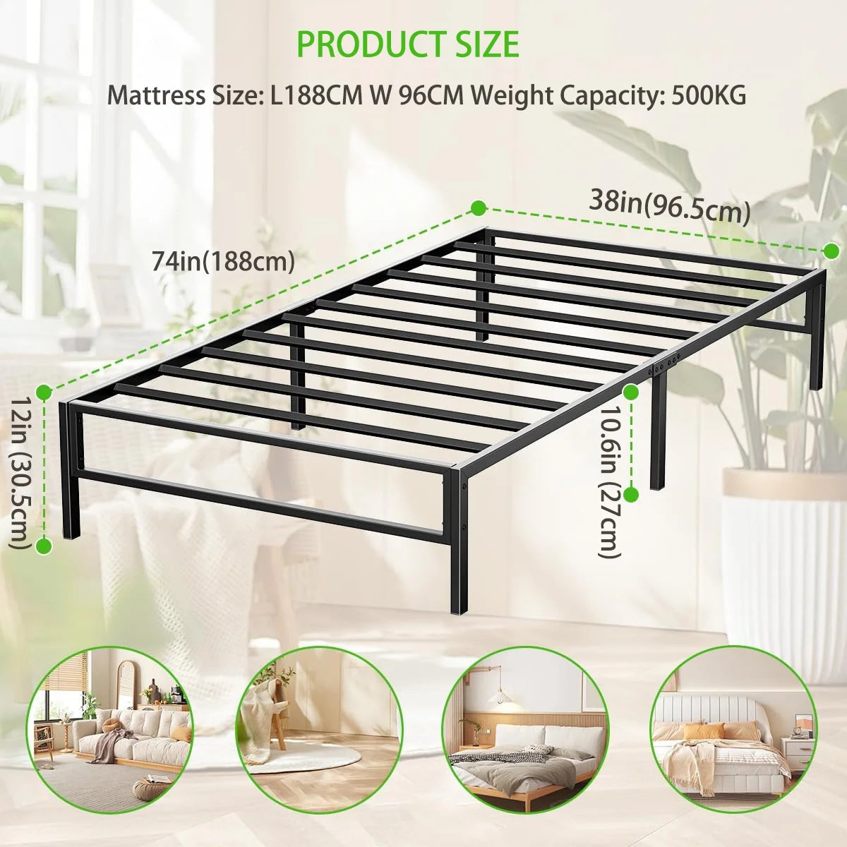 TECHVIDA Heavy Duty Metal Twin Bed Frame with Under Bed Storage - 14 Inches High, Sturdy Steel Slat Support, No Box Spring Required, Platform Bed Frame