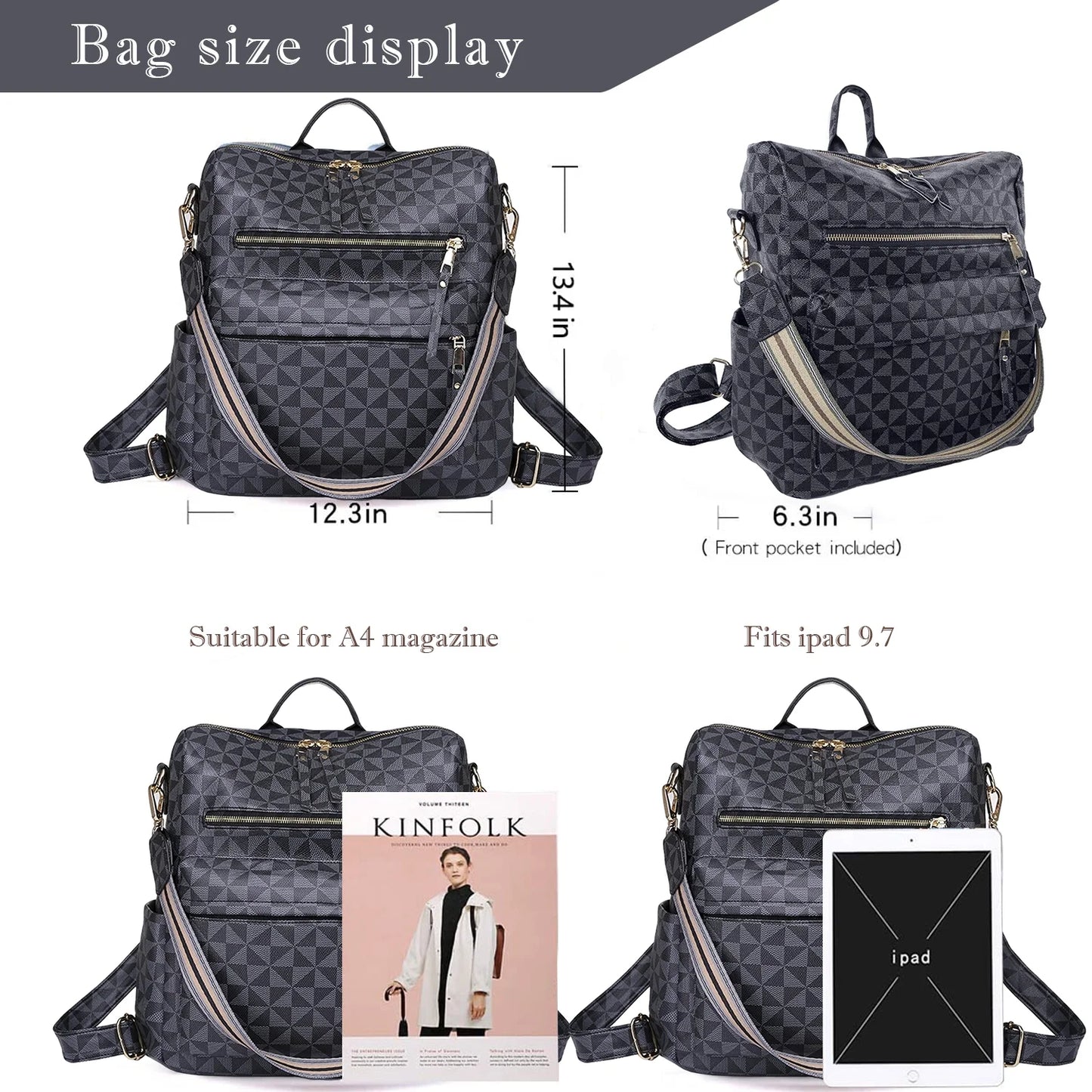 YOMYM Womens Backpack Purse Leather Travel Fashion Convertible Large Ladies College Shoulder Bag