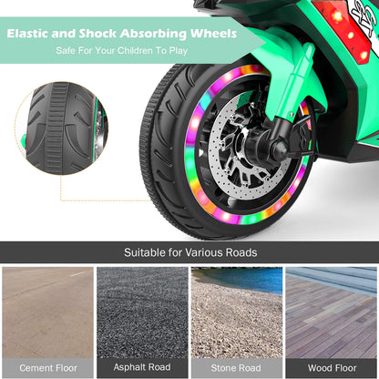 Techvida 12V Kids Ride on Motorcycle, Electric Trike Motorcycle for Boys Girls, LED Lights, Foot Pedal, Kids On Motorcycle for Boys Girls