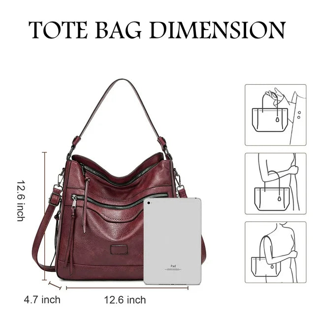HONGLONG Women Handbag, Fashion PU Leather Tote Shoulder Bag Handbag,Set Zipper Work Tote,Coffee