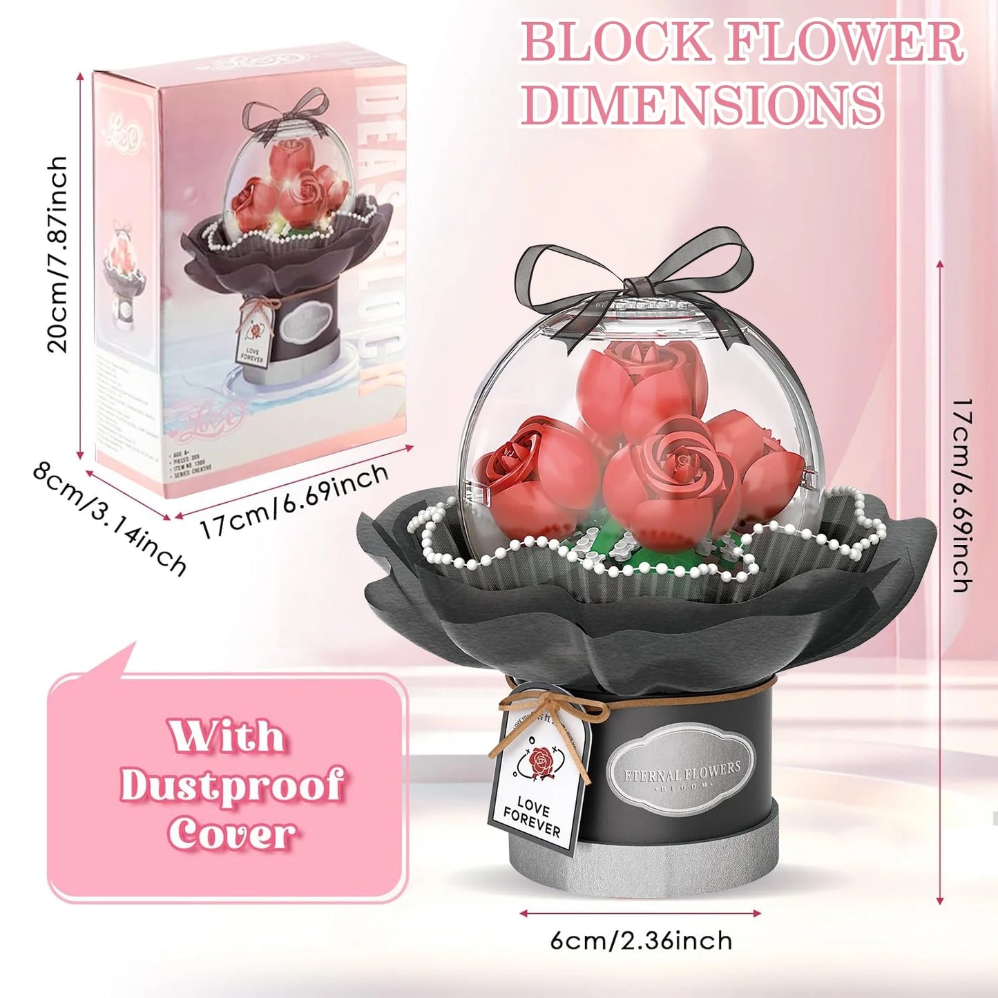 YOMYM Roses Building Set Artificial Flowers for Home Decor Building Toys Gifts for Adults