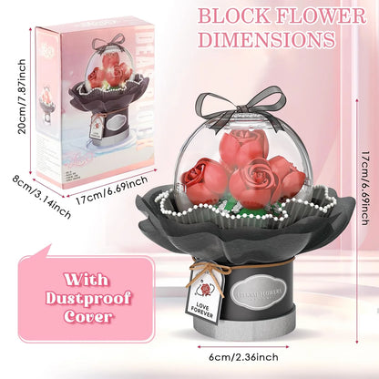 YOMYM Roses Building Set Artificial Flowers for Home Decor Building Toys Gifts for Adults