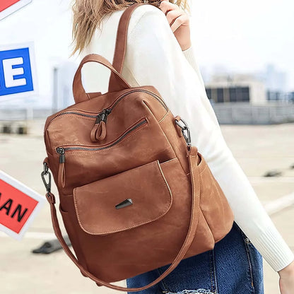 HONGLONG Backpack Purse for Womens, Waterproof PU Leather Backpacks Handbags, Ladies Casual Shoulder Bags Brown