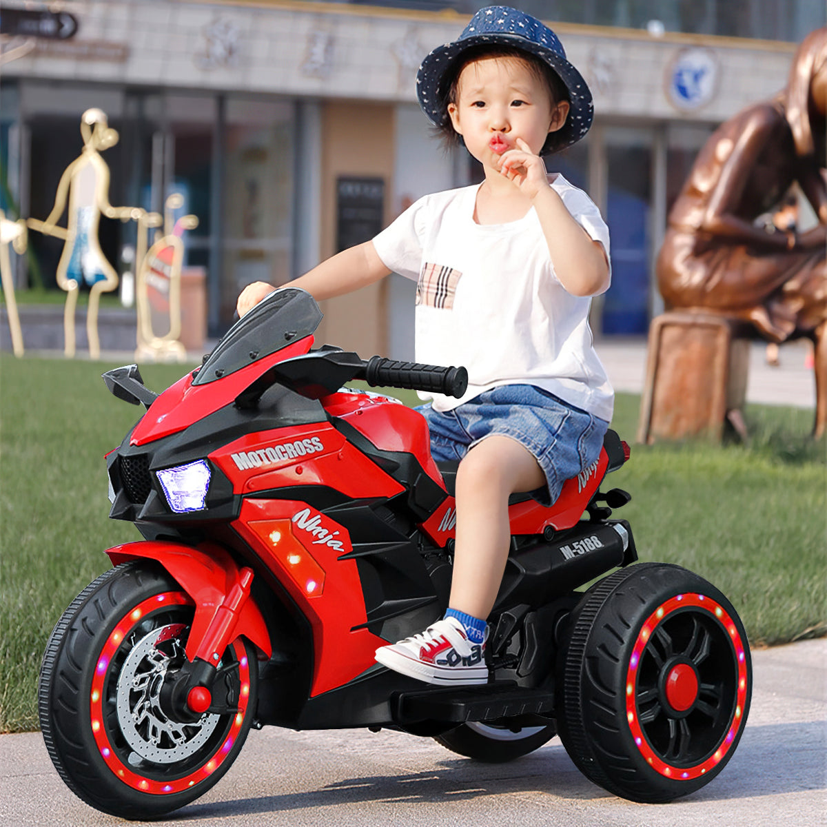 WUBEN 12V Motorcycle for Kids Battery Powered Electric Vehicle with 3 Wheels Ride on Motorcycle for Child