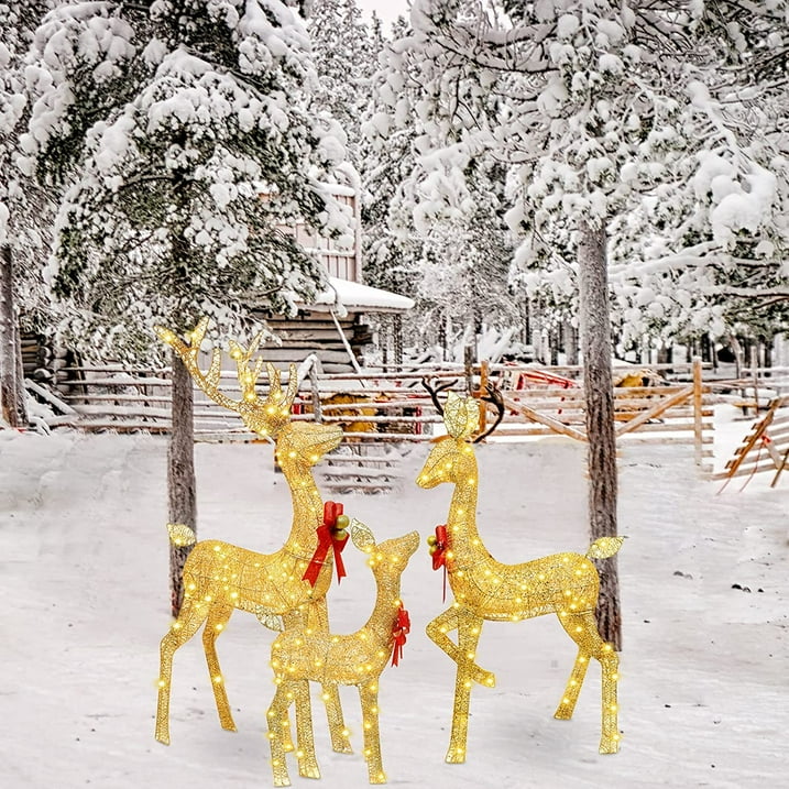 5ft 3-Piece Lighted Christmas Deer Family Set, Large Outdoor Yard Reindeer Holiday Decoration,Lighted Deer Set for Indoor Decor