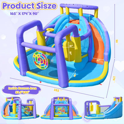 HONGLONG 8 in 1 Inflatable Bounce House with Blower for Kids,Outdoor Jumping Castle with Ball Pit for Child, Birthday Party