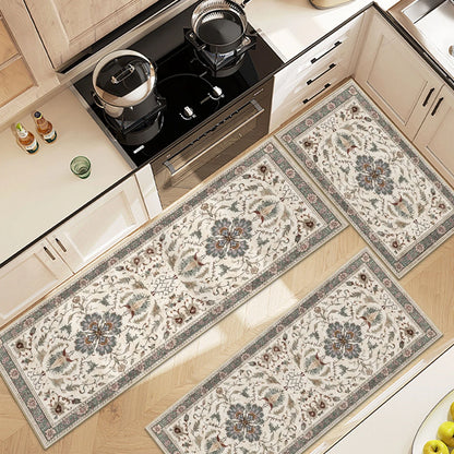 TECHVIDA Kitchen Rugs 3 Piece Set,Non Slip Machine Washable Kitchen Mats,Boho Vintage Abstract Kitchen Carpet for Farmhouse Living Room Hallway