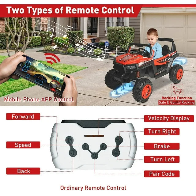 WUBEN 12V Electric Car for Boys Girls, Kids Ride On Truck Car with Parent Remote Control, Ride On UTV Vehicle with Spring Suspension,2 Speeds,Led Lights,Safety Belt,Bluetooth