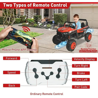 WUBEN 12V Electric Car for Boys Girls, Kids Ride On Truck Car with Parent Remote Control, Ride On UTV Vehicle with Spring Suspension,2 Speeds,Led Lights,Safety Belt,Bluetooth