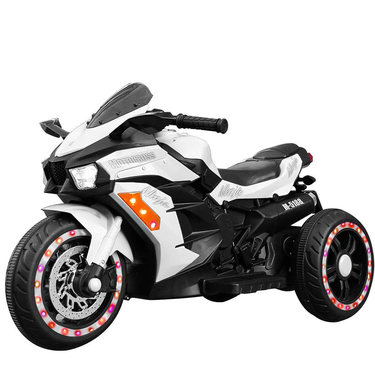 WUBEN 12v Ride on Toys Kids Motorcycle with Hand Racing Electric Dirt Bike for Child with Light Wheel White