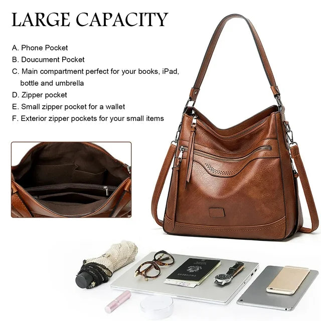 HONGLONG Women Handbag, Travel Shoulder Bag Fashion PU Leather Tote Bag, Brown