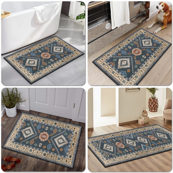 TECHVIDA Kitchen Rugs Sets 4 Piece with Runner Non Slip Kitchen Rugs and Mats Washable Kitchen Mats for Floor Thick Kitchen Floor Mat Carpet Runner Rugs for Hallway Laundry Holiday Decor