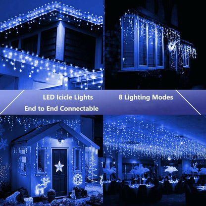 Cheelom 2023 Christmas Lights Outdoor 96 Led Blue Icicle Lights Christmas Decorations Outdoor Indoor Outdoor Wedding Party Patio Christmas Lights Clearance Sale