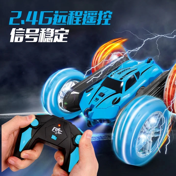 HNH Remote Control Car, RC Cars Toys for Kids Ages 4-12, 4WD Stunt Car with LED Lights & 360° Flips, 2.4GHz, 2 Batteries, Blue