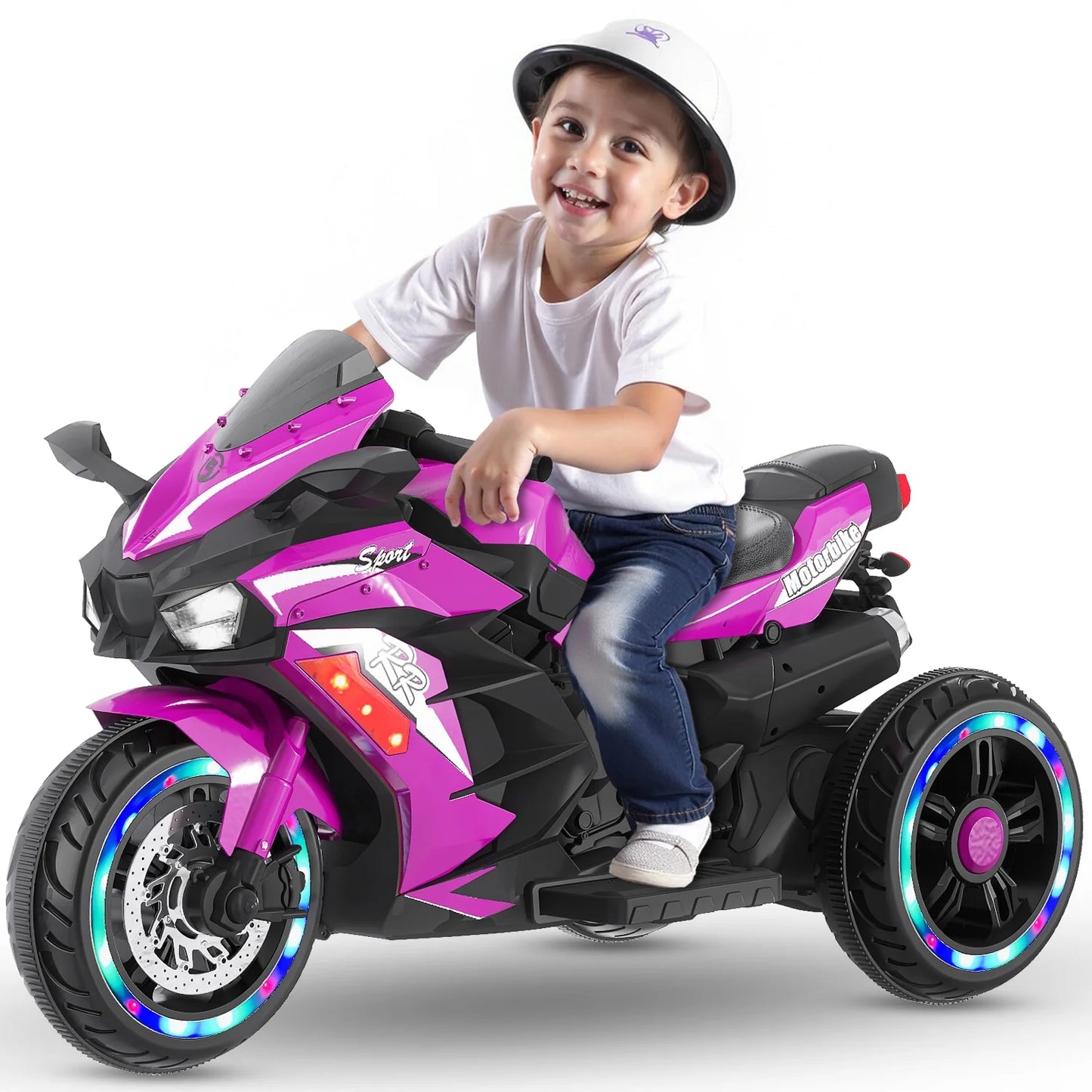 12V Motorcycle Ride on Toys for Kids,Electric Vehicle with Bluetooth Music, LED Lights Tyre, Ages 3+,4Mph