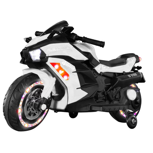 12V Motorcycle for Girls Boys Ride on Motorcycle with LED Lights and Music Kids Electric Motorcycle for Children-White