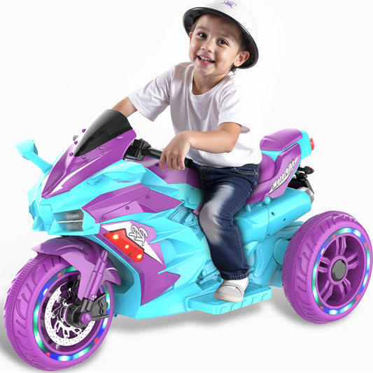 HNH 12V Ride on Motorcycle, Electric Kids Motorcycle, Powered Ride on Motorcycle for 3-6 Years Old, Colorful