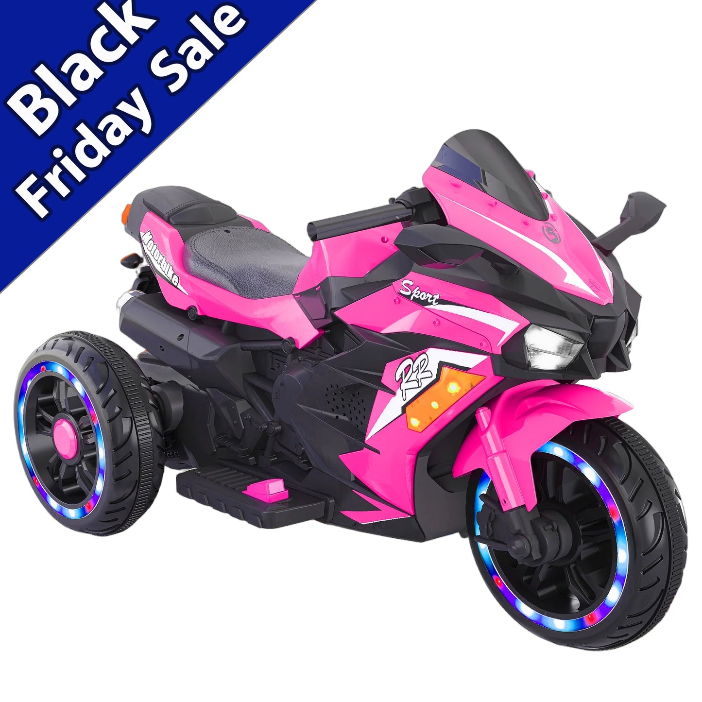 12V Ride on Motorcycle for Kids, Battery Powered 3 Wheels Motorcycle Toy with Bluetooth, Music, Light-Pink