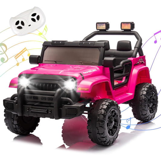 12V Ride on Truck Car for Girls with Parents Control, Ride on Toys for Toddlers with Music, Bluetooth, Four-Wheels Suspension, USB, Headlights, Pink