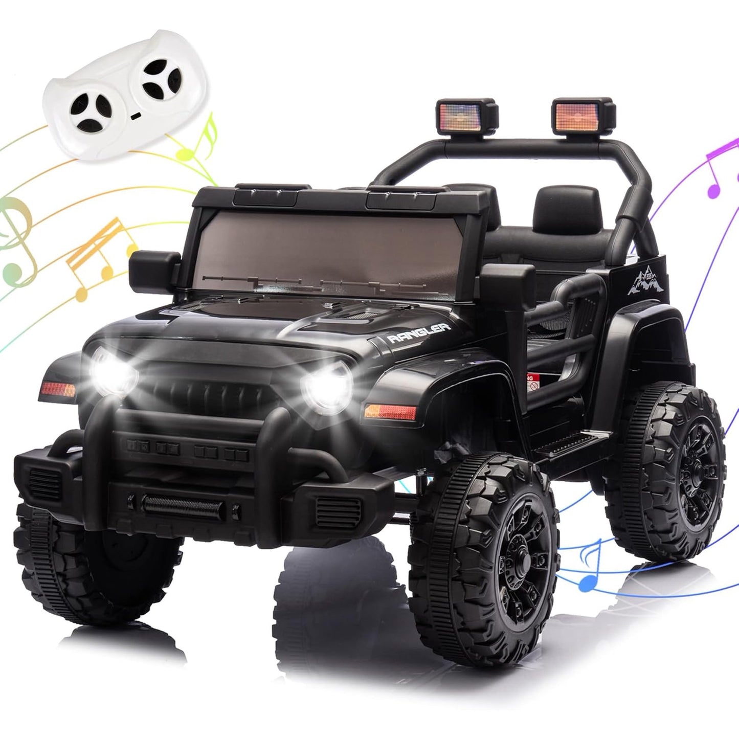 12V Ride on Truck Car for Kids with Parents Control, Ride on Toys for Toddlers with Music, Bluetooth, Four-Wheels Suspension, USB, Headlights, Black
