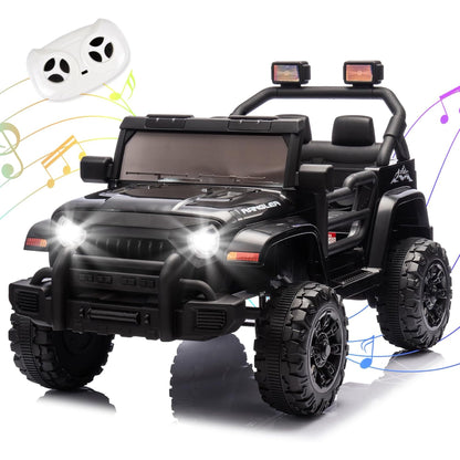 12V Ride on Truck Car for Kids with Parents Control, Ride on Toys for Toddlers with Music, Bluetooth, Four-Wheels Suspension, USB, Headlights, Black