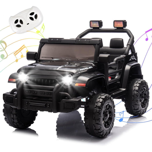12V Ride on Truck Car for Kids with Parents Control, Ride on Toys for Toddlers with Music, Bluetooth, Four-Wheels Suspension, USB, Headlights, Black