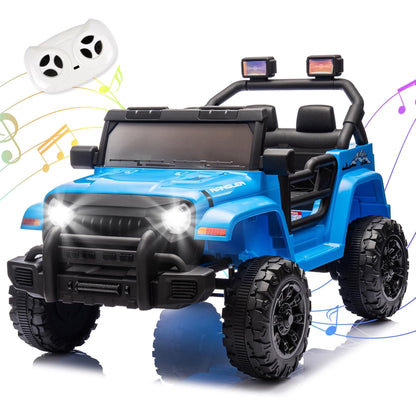 12V Ride on Truck Car for Kids with Parents Control, Ride on Toys for Toddlers with Music, Bluetooth, Four-Wheels Suspension, USB, Headlights, Blue
