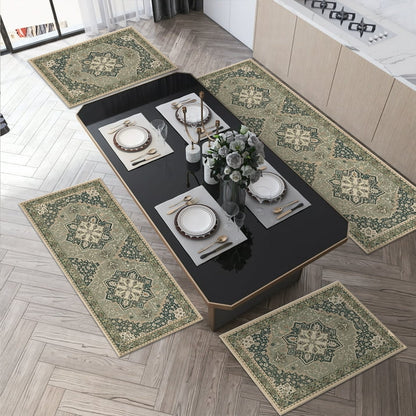 TECHVIDA Kitchen Rugs 4 Piece Set,Non Slip Machine Washable Kitchen Mats,Boho Vintage Abstract Kitchen Carpet for Farmhouse Living Room Hallway