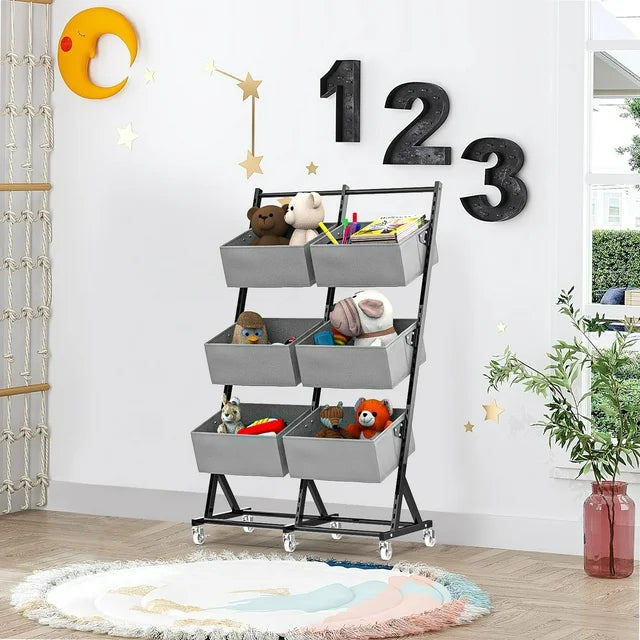 Techvida 3 Tier Metal Rolling Laundry Basket Cart,Large Capacity Removable Fabric Basket Laundry Hamper with Wheels, Laundry Butler for Bathroom Bedroom Laundry Room