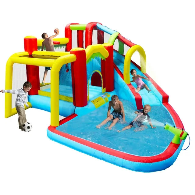 HNH 7 in 1 Inflatable Slide Water Park Inflatable Bounce Houses for Kids with Splash Pool Water Gun