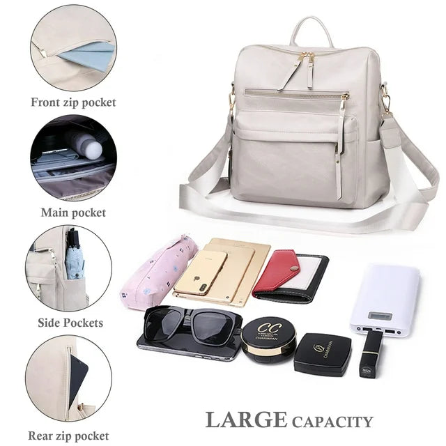 HONGLONG Women's Fashion Leather Backpack Purse Multipurpose Handbags Shoulder Bag Travel Bag,Gray