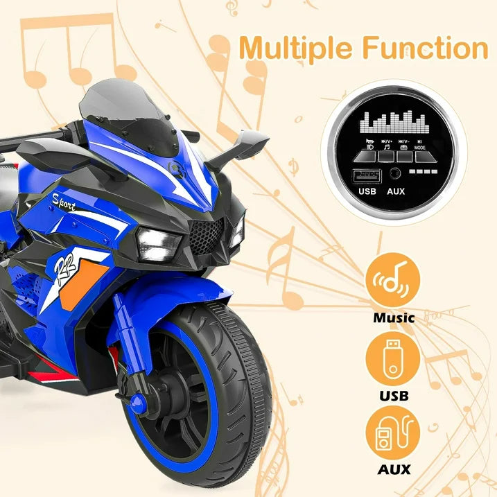 HONGLONG 12V Kids Ride On Motorcycle, Battery Powered Electric Motorcycle Toys with LED Lights for 2-4 Year Kids,Blue