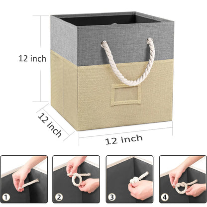 Werseon Storage Cube Bins Set of 4, 12 inch Fabric Storage Cubes for Organizing Shelf, Foldable Cubby Storage Baskets with Cotton Handles