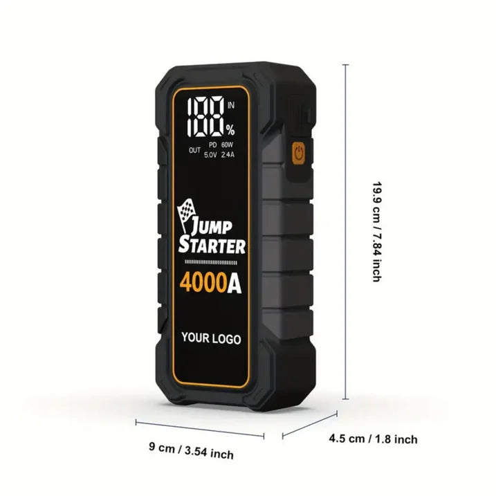 Bangben 20000mAh 12V Car Battery Jump Starter 4000 Peak Amp USB Fast Charging LED Light 3.54*1.8*7.84 in
