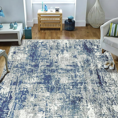 TECHVIDA Modern Area Rug 5x7,Machine Washable Rugs for Living Room,Indoor Carpet Foldable Nonslip,Bedroom Living Room Office-Blue