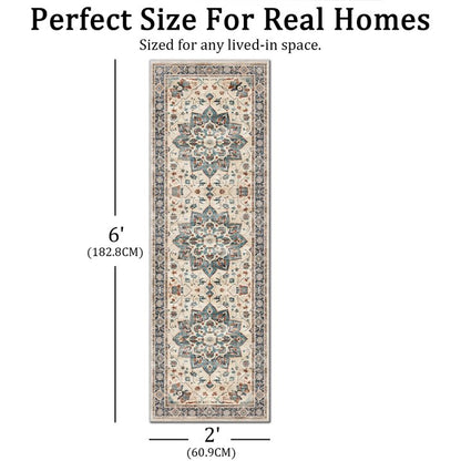 TECHVIDA 2'x6' Hallway Runner Rug Boho,Non Slip Machine Washable Rugs for Hallway Kitchen,Khaki
