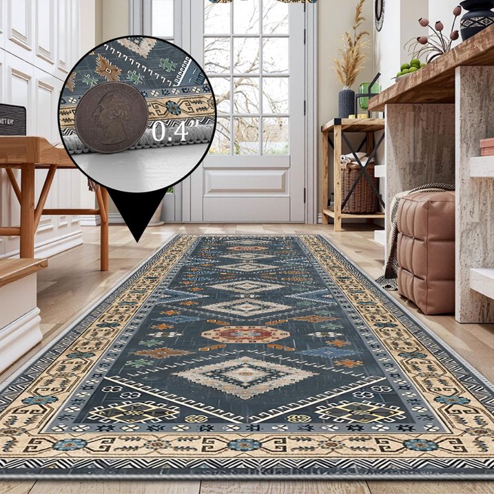 TECHVIDA 2'x8' Hallway Runner Rug Boho,Non Slip Machine Washable Rugs for Hallway Kitchen,Dark Blue