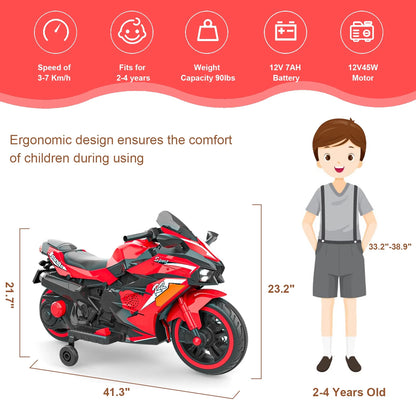 YOMYM 12V Ride on Motorcycle for Kids, Battery Powered 2 Wheels Motorcycle Toy with Bluetooth, Music, Light-Red⭐⭐⭐