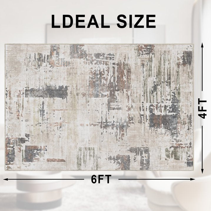TECHVIDA Modern Area Rug 4x6,Machine Washable Rugs for Living Room,Indoor Carpet Foldable Nonslip,Bedroom Living Room-Dark Gray