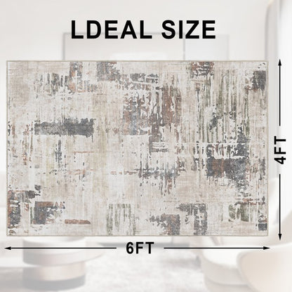 TECHVIDA Modern Area Rug 4x6,Machine Washable Rugs for Living Room,Indoor Carpet Foldable Nonslip,Bedroom Living Room-Dark Gray